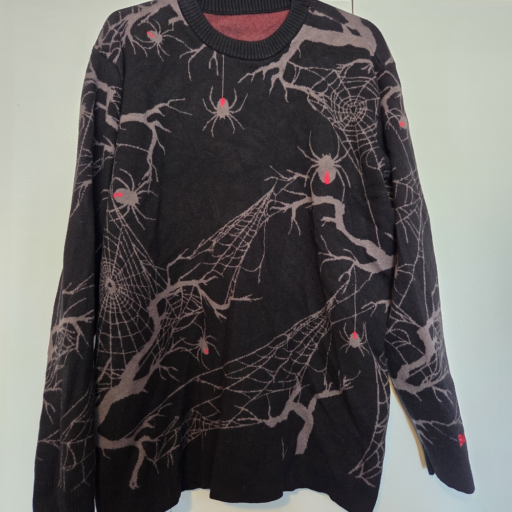 Blackmilk Arachnid Oversized Knit Sweater Black and Gray Spider Web Sweater - Picture 3 of 5